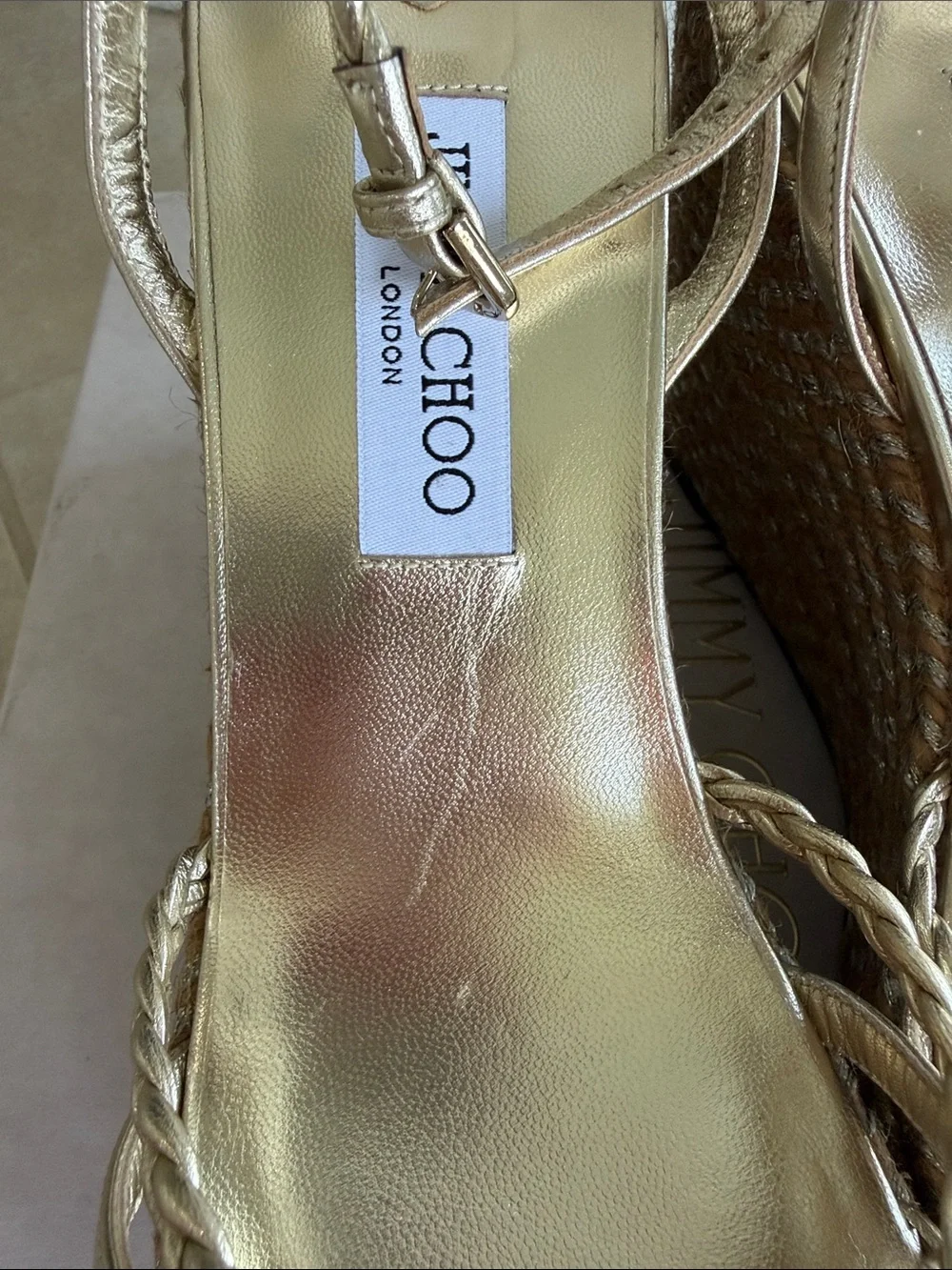 Jimmy Choo Metallic gold Dree wedges NIB and dust bag!!